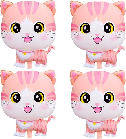 4Pcs Cat Foil Balloons Cute Kitty Helium Mylar Balloons for Kitten Pet Cat Theme Birthday Party Decorations Baby Shower Farm Animal Theme Fun Party Supplies in Saudi Arabia