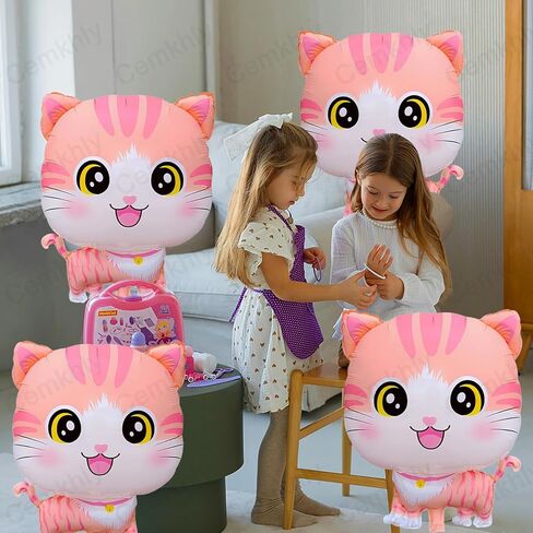 4Pcs Cat Foil Balloons Cute Kitty Helium Mylar Balloons for Kitten Pet Cat Theme Birthday Party Decorations Baby Shower Farm Animal Theme Fun Party Supplies in Saudi Arabia