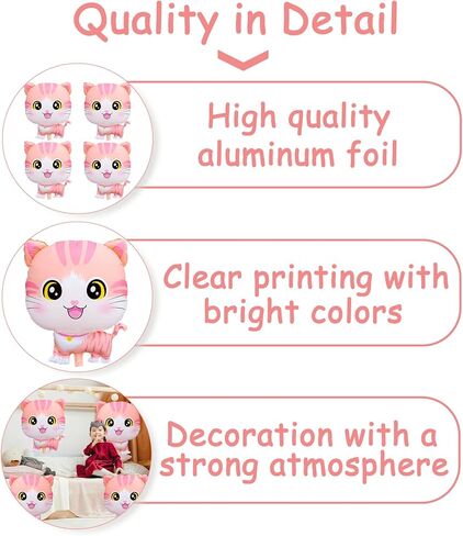 4Pcs Cat Foil Balloons Cute Kitty Helium Mylar Balloons for Kitten Pet Cat Theme Birthday Party Decorations Baby Shower Farm Animal Theme Fun Party Supplies in Saudi Arabia