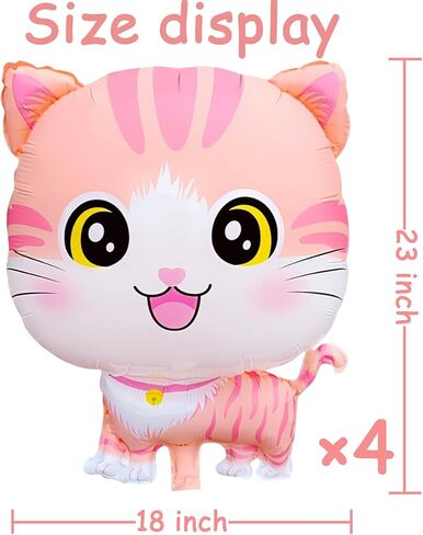 4Pcs Cat Foil Balloons Cute Kitty Helium Mylar Balloons for Kitten Pet Cat Theme Birthday Party Decorations Baby Shower Farm Animal Theme Fun Party Supplies in Saudi Arabia