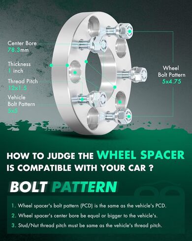 SCITOO 2Pcs 5x5 to 5x4.75 Wheel Adapters 1 inch Thread Pitch 12x1.5 Hub Bore 78.3mm 5 Lug Wheel Spacers Fit for Roadmaster Impala Caprice Pacifica Town & Country Journey Grand Caravan in Saudi Arabia