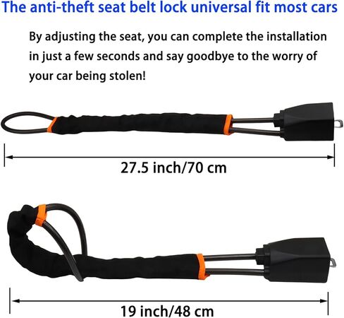 Black Car Steering Wheel Seat Belt Lock,19" Universal Anti-Theft Device for Fits Most Vehicles,Trucks,SUVs,Vans,Golf Carts,Compact Lightweight Security Lock with 3 Keys,Double Car Anti Theft Device in Saudi Arabia