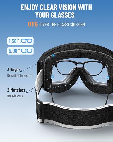 نظارات التزلج على الجليد للرجال والنساء والشباب - نظارات OTG للتزلج على الجليد ضد الضباب - أزرق 65% in Kuwait