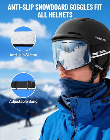 نظارات التزلج على الجليد للرجال والنساء والشباب - نظارات OTG للتزلج على الجليد ضد الضباب - أزرق 65% in Kuwait