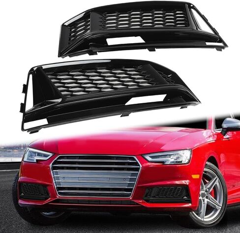 G-PLUS Front Bumper Fog Light Lamp Mesh Grill Grille Compatible with Audi A4 B8 2008-2012 Fog Light Cover Glossy in Saudi Arabia