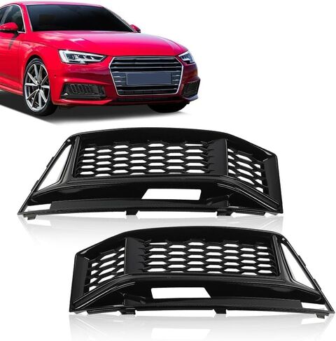 G-PLUS Front Bumper Fog Light Lamp Mesh Grill Grille Compatible with Audi A4 B8 2008-2012 Fog Light Cover Glossy in Saudi Arabia