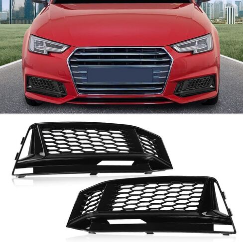 G-PLUS Front Bumper Fog Light Lamp Mesh Grill Grille Compatible with Audi A4 B8 2008-2012 Fog Light Cover Glossy in Saudi Arabia