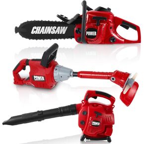 Arrowbash 3 Pcs Kids Toy Leaf Blower Lawn Trimmer Line Toy Chainsaw Set Battery Powered Leaf Blower Lawn Trimmer Line Chainsaw Pretend Play Set Gardening Tool Set Toy Gardening Equipment for Christmas