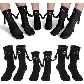 Bibalabili Holding Hands Socks,Magnetic Mid-calf Cute Smiling Faces Combed Cotton Socks for Couples, Family Parent-Child