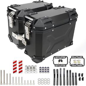 GSTP Pair Universal Motorcycle Side Case,36L Motorbike Hard Side Saddlebag Box Trunk Tour Storage Carrier with Support Racks Security Lock and Handle for Helmet Luggage Left and Right Black Aluminum