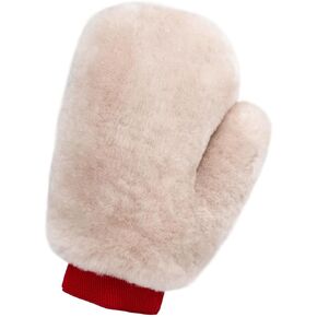 OKAYDA Car Wash Mitt, Natural Lambskin Wool Smooth Delicate No Scratch Sheepskin Wash Mitt Saddle Cleaning Pet Bathing Gloves Suitable for Car Waxing, Glass, Flooring (White)