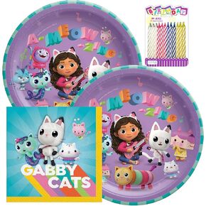 أطباق مناديل غداء وبيت الدمى من غابي مقاس 9 بوصات تكفي لـ 16 شخصًا - لوازم حفلات متينة ومقاومة للتسرب ومقاومة للقطع للأطفال الصغار والفتيات والأطفال - ديكورات حفلات بيت الدمى من غابي in Kuwait