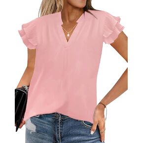 Baccarri Womens Summer Tops Dressy Casual Work Blouses V Neck Ruffle Short Sleeve Shirts Tunics 2024