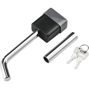 CZC AUTO Trailer Hitch Lock Dia 1/2 Inch Bent Pin, 5/8 Inch Adapter, Padlock Style, Swivel Head Receiver Lock Fits 1-1/4 or 2 Inch Receiver for Towing Trailer Truck Car Boat RV
