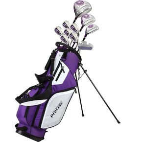 Top Line Ladies Purple Right Handed M5 Golf Club Set for Tall Ladies ( Height 5'8" to 6'1") , Set Includes: 460cc Driver, #3 Wood, 21* Hybrid, #5, #6, # 7, #8, #9, PW Stainless Steel Irons, Putter, Graphite Shafts for Woods & Irons, Stand Bag & 3 Head Cov