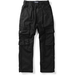 Boys' Pull on Cargo Pants Elastic Waist Casual Cotton Uniform Multi-Pockets Trousers Black Tag 150CM-10-11 Years