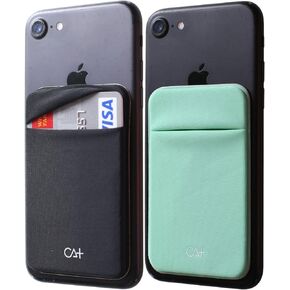 CA+ Phone Wallet Card Holder for Phone Case Sleeves Stick On Wallet for Cell Phone Card Holder Durable Adhesive Sticker ID Credit Card Holder for Back of Phone (Black + Mint)