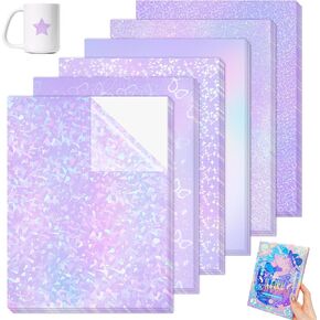 36 Sheets Holographic Sticker Paper, Clear Vinyl Laminate Sheets Waterproof Self Adhesive Glitter Shiny Transparent Overlay Films for Scrapbooking,DIY Crafts, Cards Making（6 Style/8.25x11.7 Inch ）