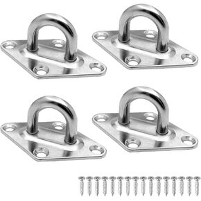 Amadget 4 Pieces 316 Stainless Steel Ceiling Hook Pad Eye Plate Marine Hardware Hook Loop with Screws