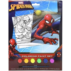 Spiderman Kids Arts and Crafts Coloring Paint Set with 6 Colors, Paint Brush, and 2 Poster Sheets