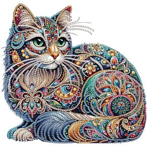 WSLWXSHM 5D Special Shape Diamond Art Kits for Beginners, Diamond Painting Kits for Adults Cat, Crystal Rhinestones Diamond Painting for Home Wall Decoration Gift 12×12inch/30×30cm, Animal