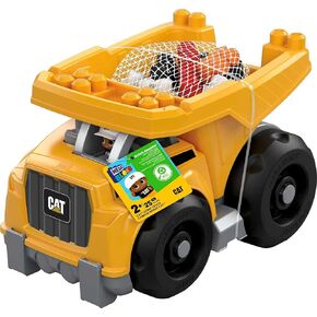 MEGA Bloks Cat Fisher-Price Toddler Blocks Building Toy, Large Dump Truck with 25 Pieces, 1 Figure, Yellow, Gift Ideas for Kids