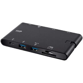 Monoprice 133572 USB-C to 3-Port/USB 3.0 / RJ45 Gigabit Adapter with Folding USB Type-C Connector - Mobile Series