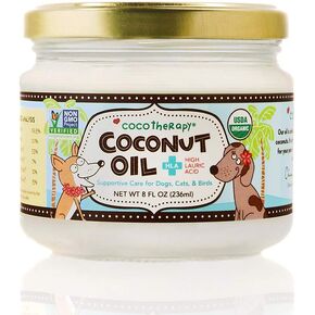 CocoTherapy Organic Virgin Coconut Oil, 8 Ounces, Natural Supplement for Dog Skin Coat Digestion and Immunity