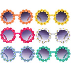 LUTER 6pcs Kids Flower Sunglasses, Colorful Daisy Sunglasses for Kids Round Flower Shape Sunglasses Kit for Girls Outdoors Party Beach Supplies (6 Colors)
