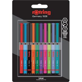 rOtring Liner Fineliner Pens | 0.4 mm | Colouring Pens for Writing & Drawing | Plastic-Free Packaging | Assorted Colours | 10 Count