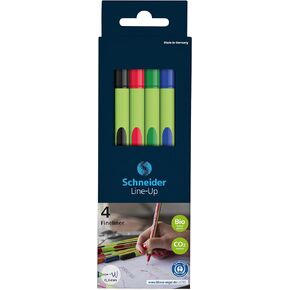 Schneider Line-Up Fineliner, 0.4 mm Fiber Tip, Light Green Barrel, Assorted Ink Colors, Adjustable Case Stand of 8 Pens (191098)