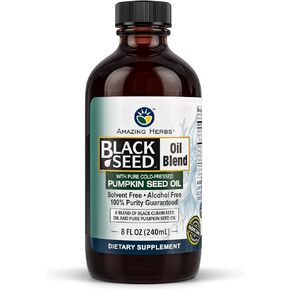 Amazing Herbs Black Seed and Pumpkin Seed Cold-Pressed Oil Blend - Gluten-Free, No Preservatives, High in Omega 3, 6, & 9, Improves Immune Respones & Promotes Digestive Health - 8 Fl Oz