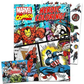 Marvel Comics Coloring Book for Adults Relaxation Set ~ Advanced Marvel Coloring Book Featuring Iron Man, Thor, Spider-Man, Captain America, and More with Stickers (Marvel Coloring Books for Adults)