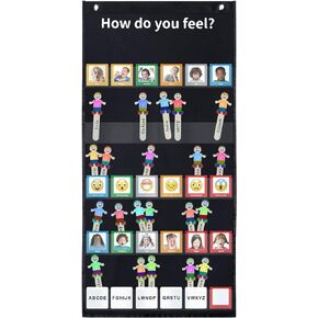 مخطط جيب Boczif Emotions Feelings، مخطط للفصل الدراسي يعبر عن مشاعرك مع 24 بطاقة لمعلم ما قبل المدرسة، ديكور الرعاية النهارية، أنشطة التعلم العاطفية الاجتماعية، لوازم الزوايا الهادئة (أسود)