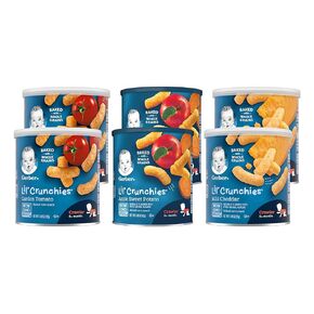 Gerber Lil Crunchies Variety Pack, 2 Garden Tomato, 2 Apple Sweet Potato, 2 Mild Cheddar, 1.48 OZ each (6 CT)