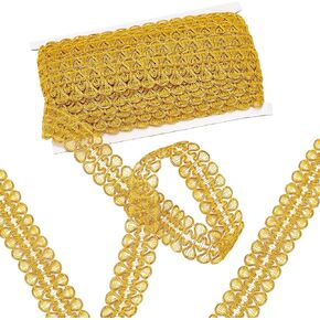 PH PandaHall Metallic Braid Trim, Golden Centipede Lace Ribbon 13 Yards Woven Gimp Braid Trim Decorative Fabric Trim for Wedding Bridal, Costume or Jewelry, Crafts and Sewing, 1.3" Wide