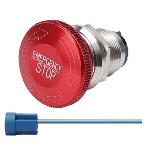 STARELO 22MM Metal Emergency Stop Mushroom Latching Push Button Switch 7/8" Mounting Hole 1NO 1NC with Stop Sign.