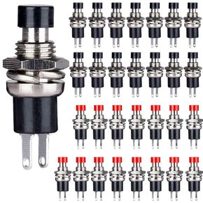Clyxgs Momentary Push Button Switch, SPST Mini Micro Push Button Switch Normal Closed(NC) 1A 250V AC 2 Pin Black Cap 30 PCS