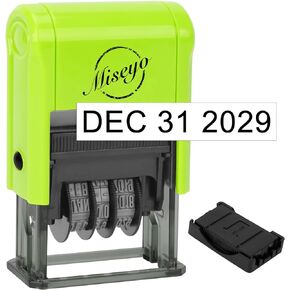 Miseyo Self Inking Date Stamp - Green (2 Black Refill Ink pad Included)