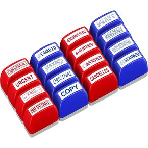 Crtiin 16 Pcs Office Stamp Set Message Self Inking Rubber Stamp Set for Office Stamps Completed Faxed Scanned Stamps for Office Message Supplies (Mixed Colors)