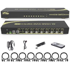 eKL KVM Switch, 8 Port v2.0 HDMI KVM Switch Supports Hotkeys Swapping 4K@60Hz 4:4:4 1080p 3D, 8 in 1 Out 8 PCs Sharing with One Set of Keyboard and Mouse