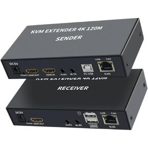 4K 120M HDMI KVM Extender Over Cat5e/6 Rj45 Ethernet Cable USB with Loop-Out Audio IR Support USB Keyboard Mouse