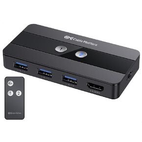 Cable Matters USB 3.0 KVM Switch HDMI 4K@60Hz for 2 Computers, HDMI KVM Switch 2 Port, KVM Switches (KVM HDMI Switch) with 4K 60 Hz HDMI Video & 3X 5Gbps USB Ports - RF Remote Control Switch