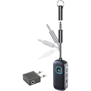 Bluetooth Transmitter Airplane Wireless Adapter: Aux Audio Receiver aptX Low Latency for 2 Headphones Earbuds AirPods