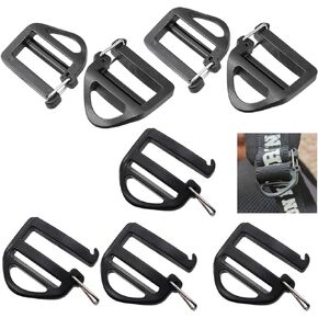 8 Pack Webbing Hook Clip 25mm 1'' Strap Belt Buckle with Open Lock End Clasp Connector Slide Buckles Ladder Slider Replacement for Backpack Bag Molle Sewn Loop Hiking