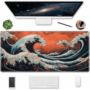Extended Large Full XL Mouse Pad with Coaster, Desk Mat with Stitched Edge, Cute Keyboard Pad Desk Mat for Desktop, 31.5" x 11.8" Big Mouse Pad Gaming Office Home, Landscape Peach Blossom Painting