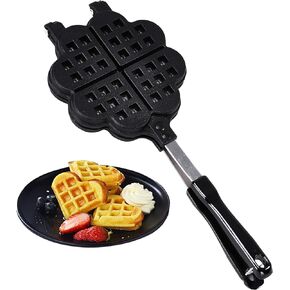 Bruntmor Stovetop Waffle Pan Set of 1 - Cast Iron Waffle Pan Maker for Pancakes, Puffs, and Waffles - Non-Electric Stovetop Griddle Panwaffle for Gas Stove - Dishwasher Safe & Non Stick Cookware