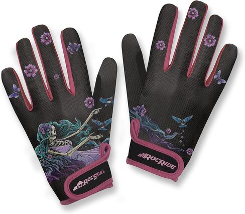 RocRide Skeleton Cycling Gloves Gel Padded Full Finger Road Mountain BMX Unisex Men Women and Youth Sizes Black with White Blue Red Pink or Green Print in Saudi Arabia