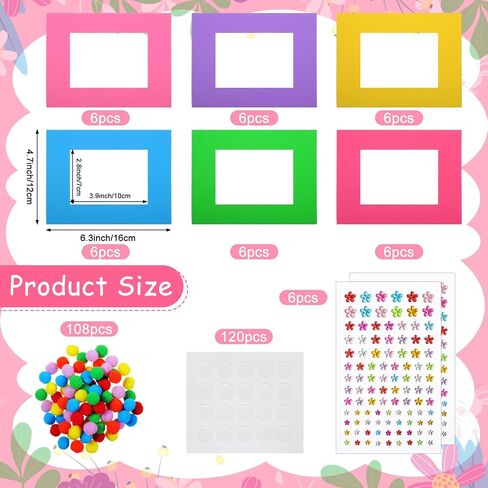 Anglechic 150 Pcs Spring DIY Picture Frames Craft Kits Include Foam Picture Frames Rhinestone Sticker Pom Poms Spring Handmade Craft Decorate Gifts for Home Party Preschool Classroom Activities Games in Saudi Arabia