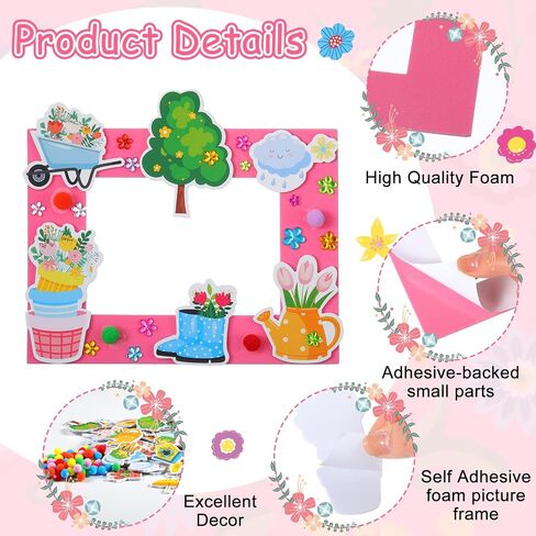 Anglechic 150 Pcs Spring DIY Picture Frames Craft Kits Include Foam Picture Frames Rhinestone Sticker Pom Poms Spring Handmade Craft Decorate Gifts for Home Party Preschool Classroom Activities Games in Saudi Arabia